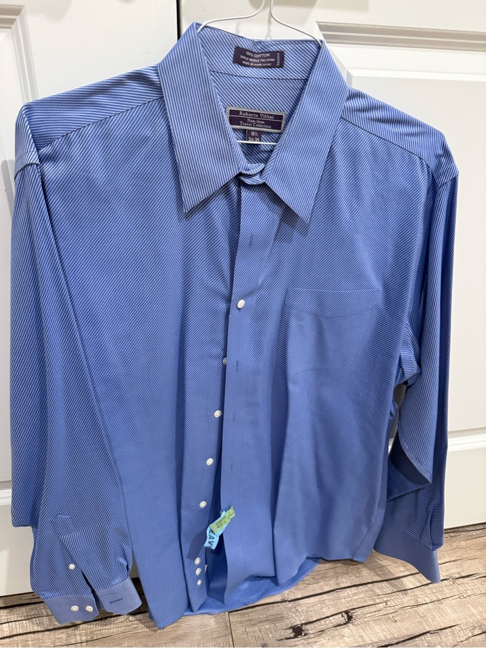 Roberto villini Blue Micro-Stripe Long-Sleeve Dress Shirt